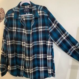 American Eagle Blue and Black Plaid Button-Up Shirt